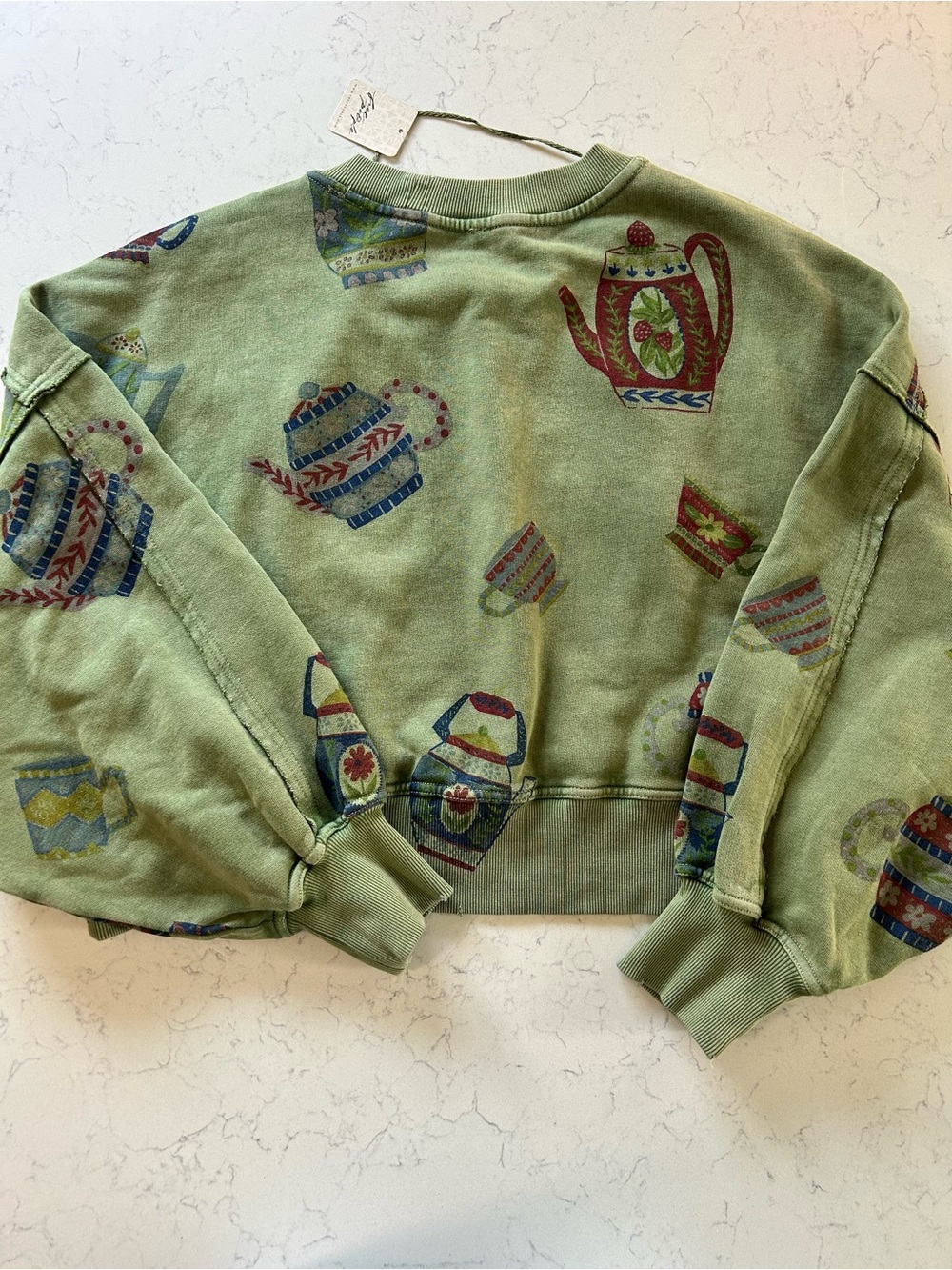 NWT Free People Gaia Sweatshirt in Tea Combo Teapots and Cup - Picture 10 of 14